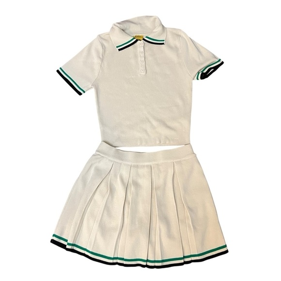 Daisy Pants - Daisy|Girls 2-Piece Knit Set -Polo Top & Pleated Skort- Cream/Ivory -Size S